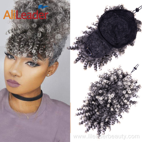 Short Kinky Curly Chignon With Bangs Drawstring Ponytail